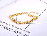 Titanium SS Chain Link Bracelet Rhinestone Heart Charm B22004