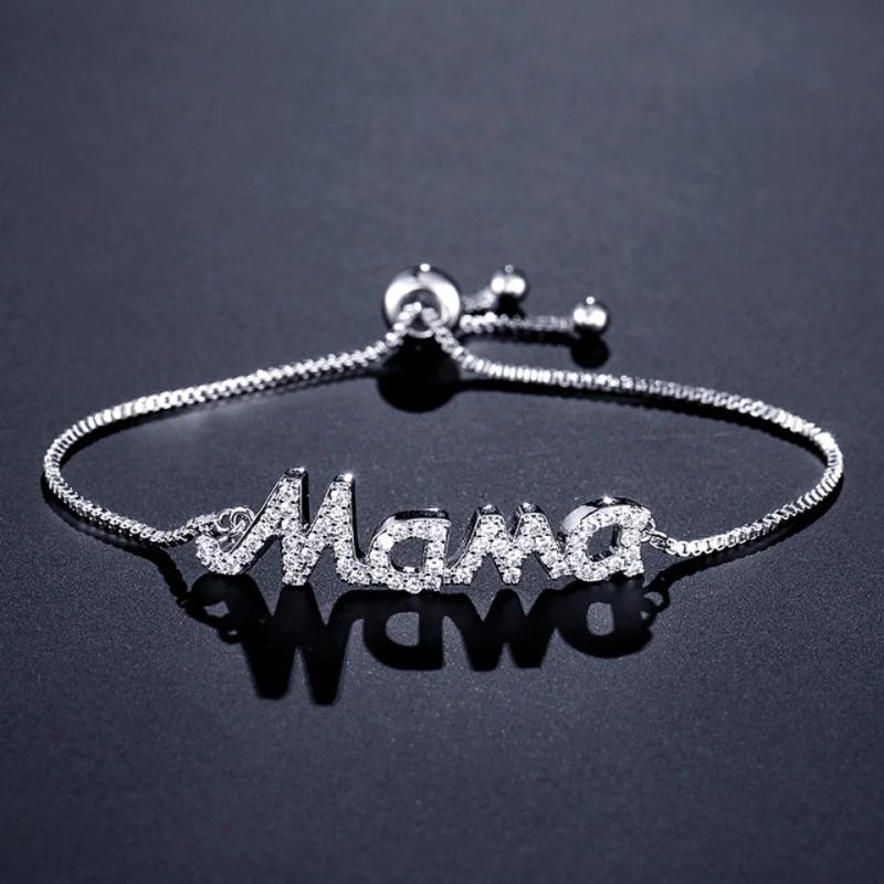 Letter Mama Charm Bracelet CZ Adjustable Jewelry Gift for Mom