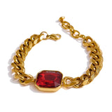 Red CZ Chain Bangle Bracelet Stainless Steel Heavy Metal 18K Golden Bijoux Femme