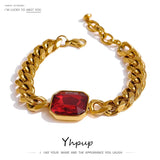 Red CZ Chain Bangle Bracelet Stainless Steel Heavy Metal 18K Golden Bijoux Femme