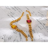 Red CZ Chain Bangle Bracelet Stainless Steel Heavy Metal 18K Golden Bijoux Femme