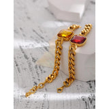Red CZ Chain Bangle Bracelet Stainless Steel Heavy Metal 18K Golden Bijoux Femme