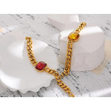 Red CZ Chain Bangle Bracelet Stainless Steel Heavy Metal 18K Golden Bijoux Femme