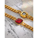 Red CZ Chain Bangle Bracelet Stainless Steel Heavy Metal 18K Golden Bijoux Femme