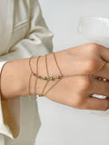 Peri'sbox Bezel Rainbow CZ Hand Chain Bracelet Stainless Steel