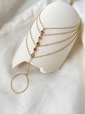 Peri'sbox Bezel Rainbow CZ Hand Chain Bracelet Stainless Steel