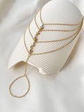 Peri'sbox Bezel Rainbow CZ Hand Chain Bracelet Stainless Steel
