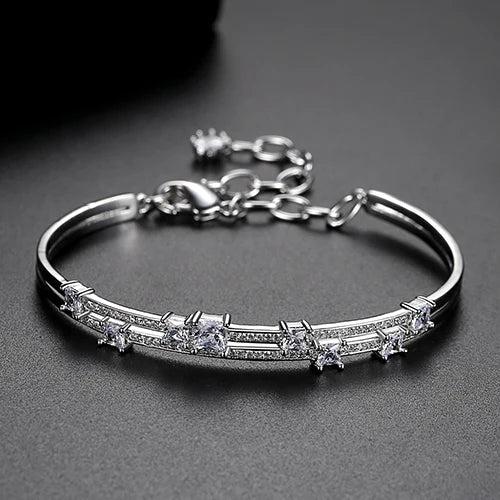 Adjustable Chain Bracelet with Cubic Zirconia for Bridal Wedding
