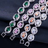Green Stone Link Chain Bracelet Women Jewelry B094