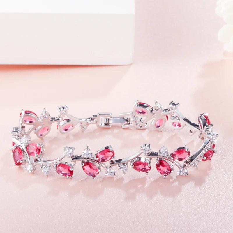 Delicate Oval Dark Stones and Crystals Tennis Bracelet Silver Friendship Jewelry