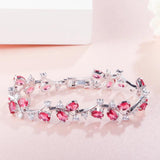 Delicate Oval Dark Stones and Crystals Tennis Bracelet Silver Friendship Jewelry