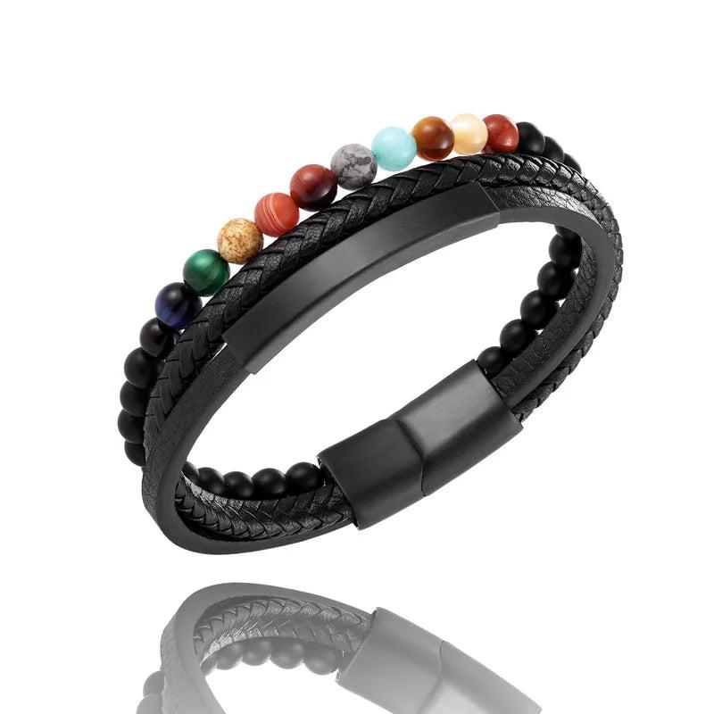 Solar System Bracelet Natural Stone Planets Leather Bangle Men Gift