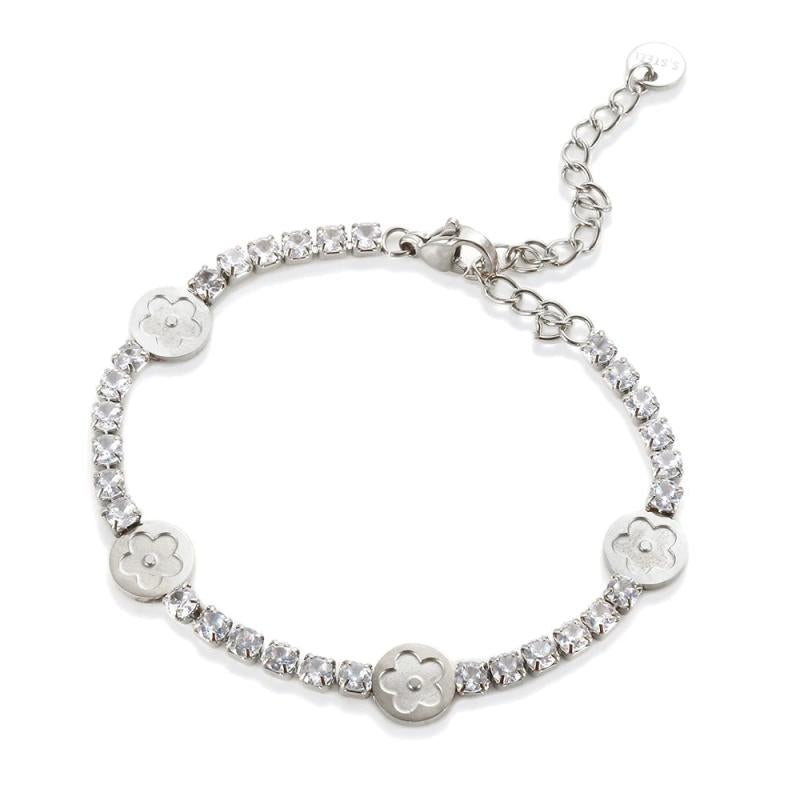 Crystal Bracelet for Women Stainless Steel Flower Charm Chain Jewelry Gift