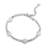 Crystal Bracelet for Women Stainless Steel Flower Charm Chain Jewelry Gift