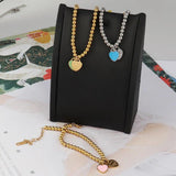 Stainless Steel Double Heart Bracelet Charm Bead Bangle for Women