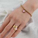 Stainless Steel Double Heart Bracelet Charm Bead Bangle for Women