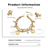Stainless Steel Heart Charm Double Layered Chain Bracelet