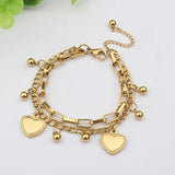 Stainless Steel Heart Charm Double Layered Chain Bracelet