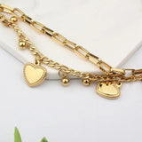 Stainless Steel Heart Charm Double Layered Chain Bracelet