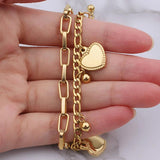 Stainless Steel Heart Charm Double Layered Chain Bracelet