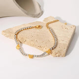 Butterfly Tennis Chain Bracelet, CZ Charm, 18K Plated Stainless Steel