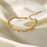 Butterfly Tennis Chain Bracelet, CZ Charm, 18K Plated Stainless Steel