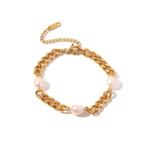 Youthway Vintage Stainless Steel Cuban Chain Three Pearls Bracelet
