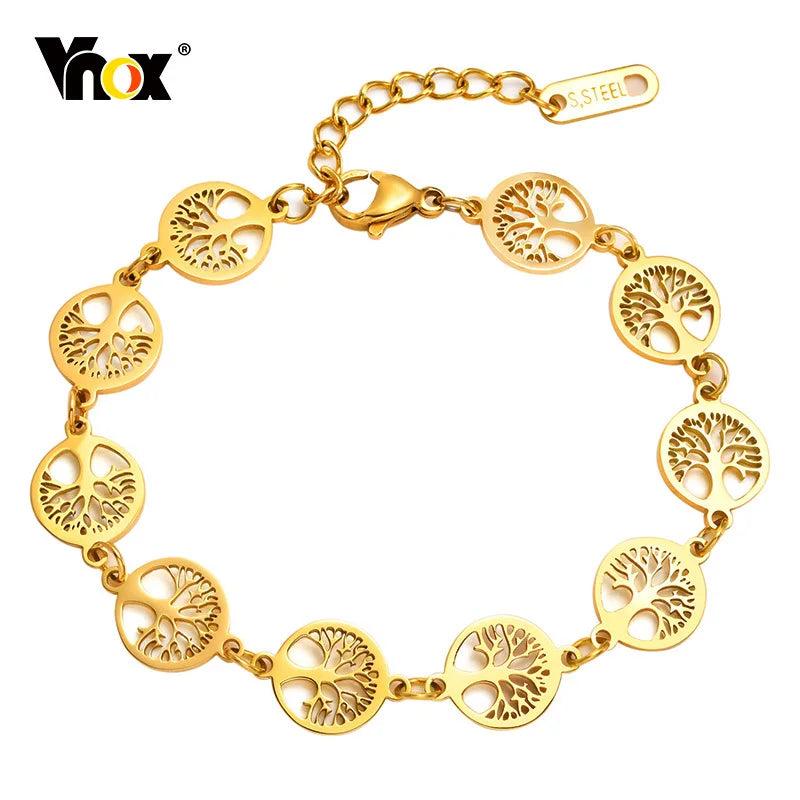 Life Tree Charms Bracelet with Stamp, Adjustable Wristband
