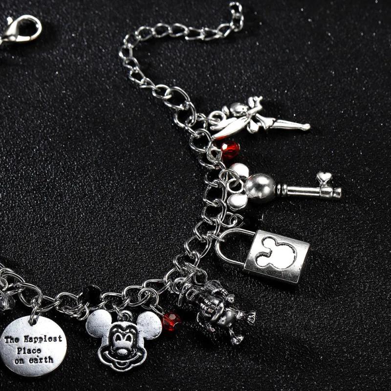 Mickey Charms Stainless Steel Crystal Bracelet Woman Gift