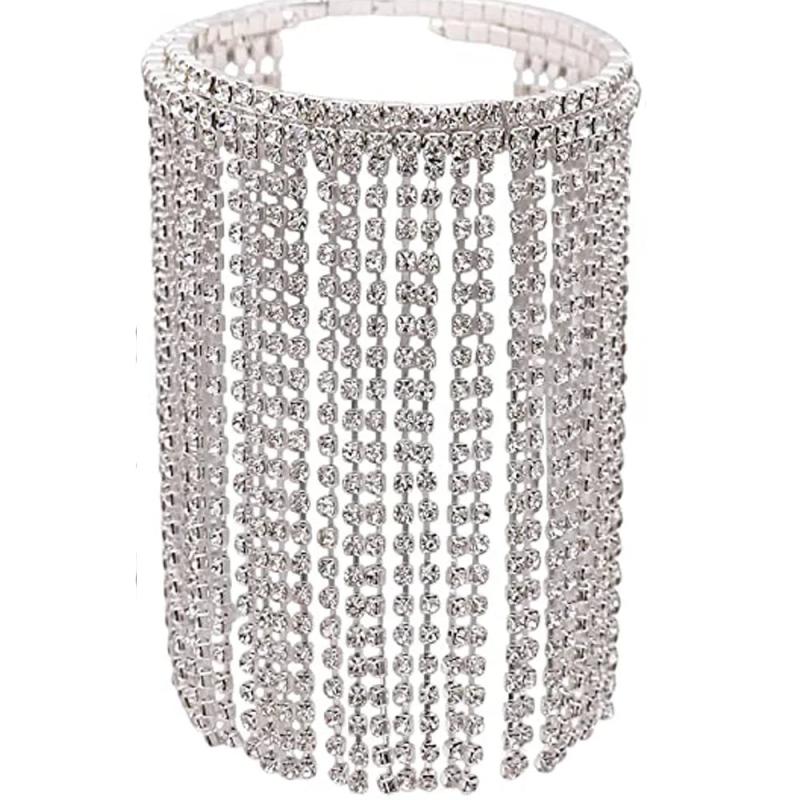 Stonefans Crystal Arm Chain Tassel Bangle