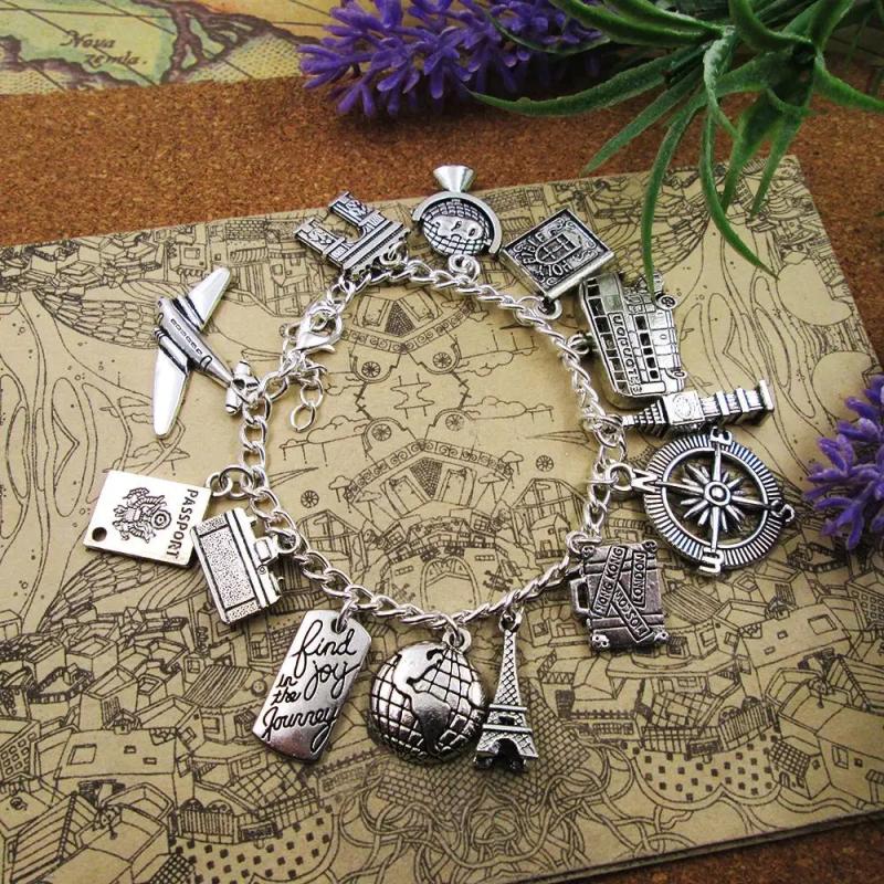 Metal Travel Adventure Charm Bracelet - Travel Charm Jewelry
