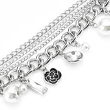 Women Pearl Crystal 5 Number Bracelet Double Layers Camellia Chains