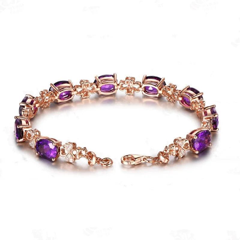 18K Rose Lab Amethyst CZ Bracelet Bangle S925 Silver Wedding Fine Jewelry