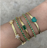 5mm Herringbone Chain Bracelet with Green Heart Charm for Women