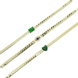 5mm Herringbone Chain Bracelet with Green Heart Charm for Women