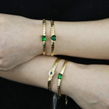 5mm Herringbone Chain Bracelet with Green Heart Charm for Women