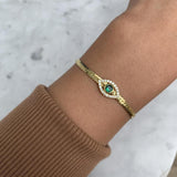 5mm Herringbone Chain Bracelet with Green Heart Charm for Women