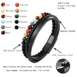 Stainless Steel Leather Bracelet for Men Women Cuff Gift Volcanic Stones Beads
