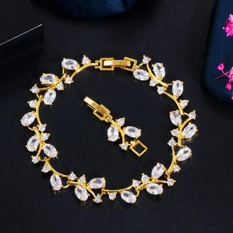 ThreeGraces CZ Stone Leaf Branch Bracelet for Women BR120