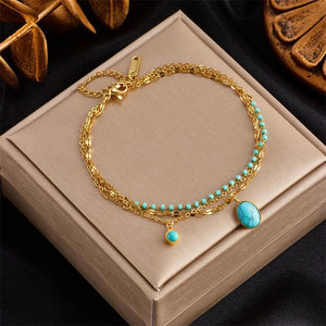 316L Stainless Steel Bracelet Green Stone Pendant Bohemian Style