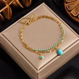 316L Stainless Steel Bracelet Green Stone Pendant Bohemian Style
