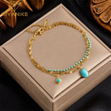 316L Stainless Steel Bracelet Green Stone Pendant Bohemian Style