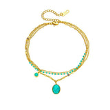 316L Stainless Steel Bracelet Green Stone Pendant Bohemian Style