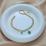 316L Stainless Steel Bracelet Green Stone Pendant Bohemian Style