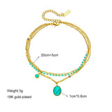 316L Stainless Steel Bracelet Green Stone Pendant Bohemian Style