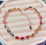 Foydjew Rainbow Candy Tourmaline Bracelet Silver Plated Chain