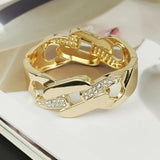 Rhinestones Chain Cuff Bracelet Hollow Metal Bangle Statement Jewelry