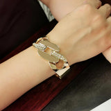 Rhinestones Chain Cuff Bracelet Hollow Metal Bangle Statement Jewelry