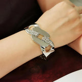 Rhinestones Chain Cuff Bracelet Hollow Metal Bangle Statement Jewelry