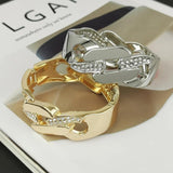 Rhinestones Chain Cuff Bracelet Hollow Metal Bangle Statement Jewelry